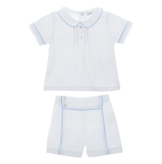 Patachou White with Blue Trim Polo Shorts Set