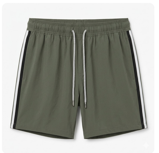 Pier St Barths - Men’s Olive Elastic Striped Bathing Suit