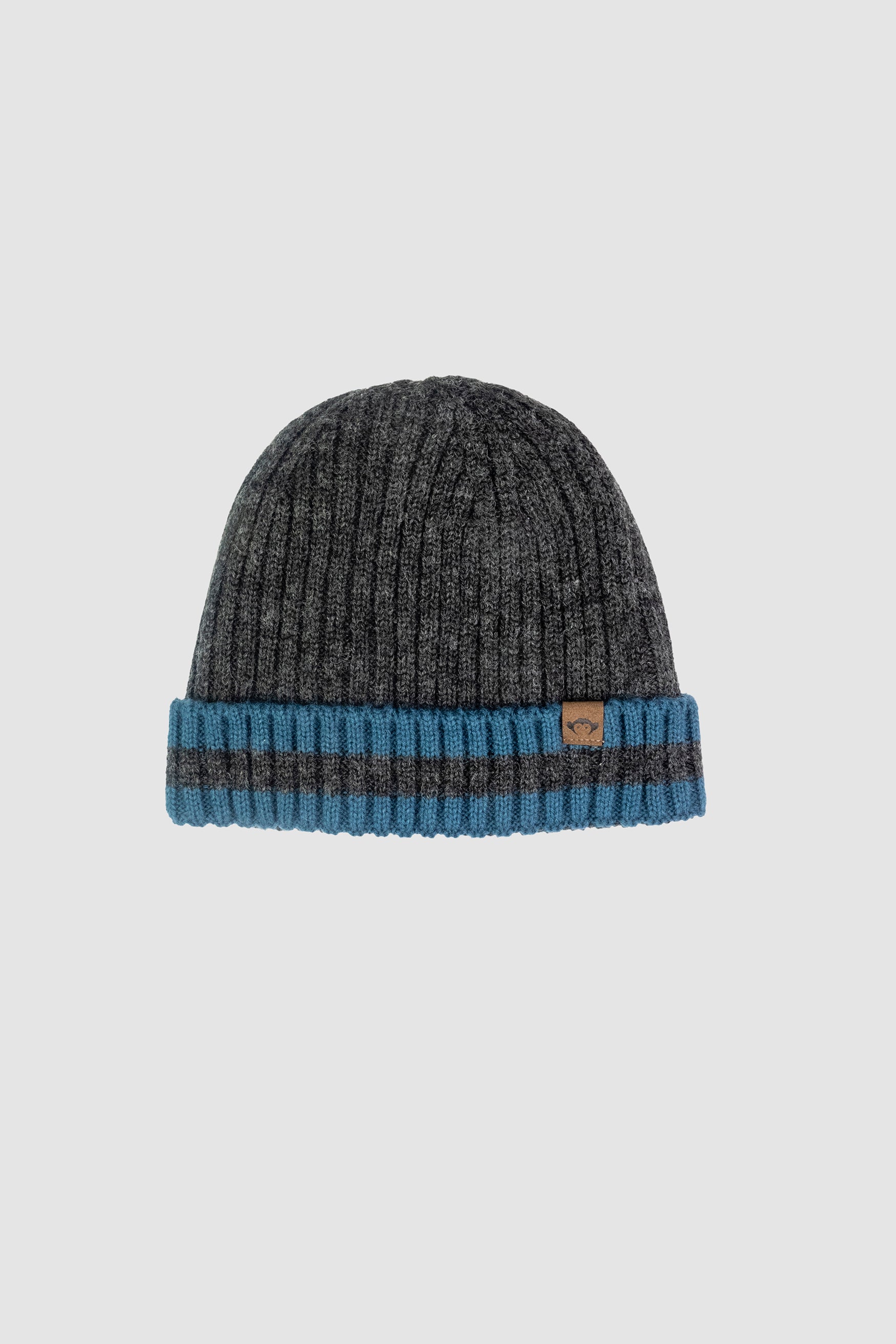 Appaman knit ribbed beanie in grey and blue