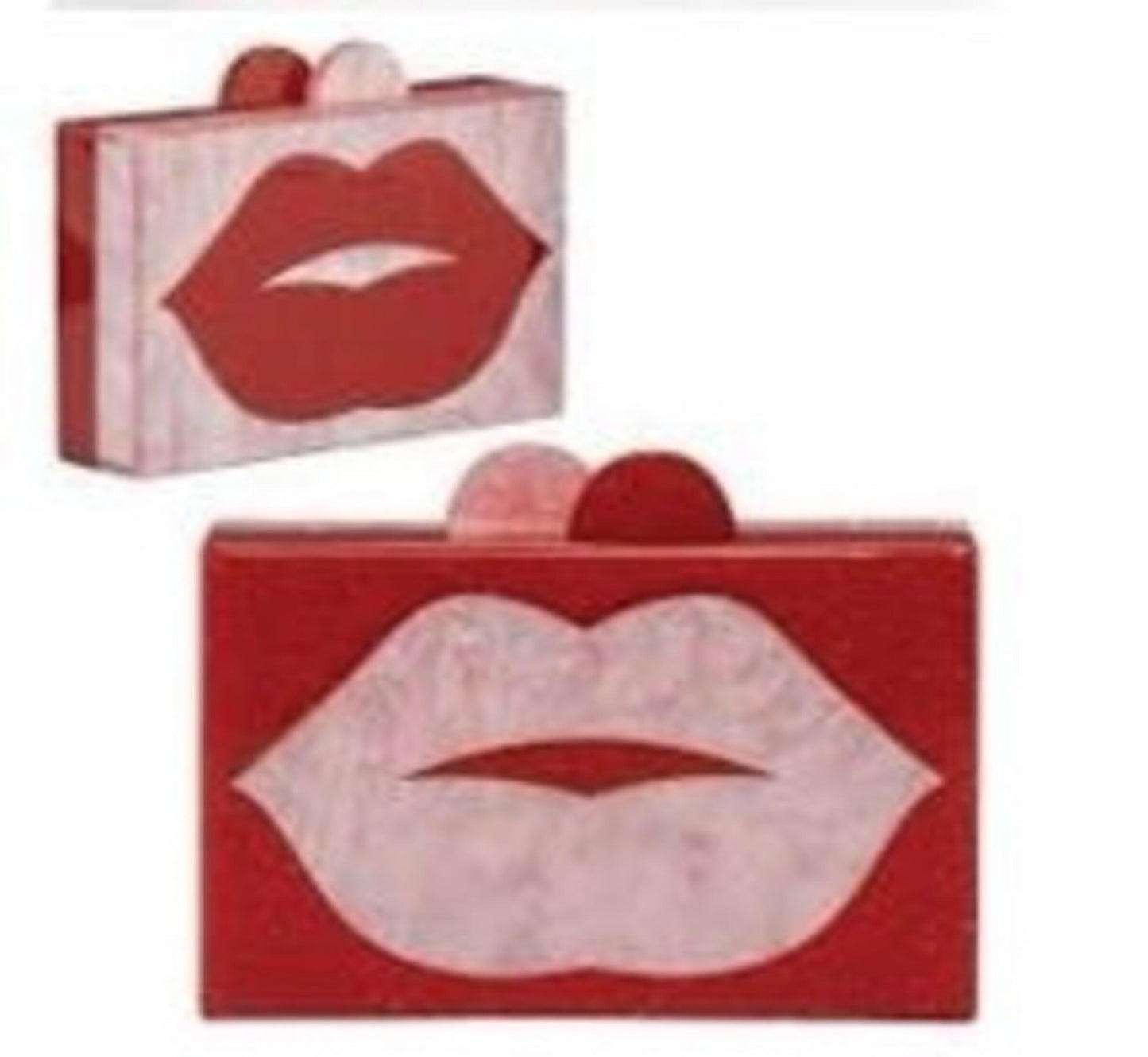 Bari Lynn Pink And Red Lips Acrylic Clutch Bag