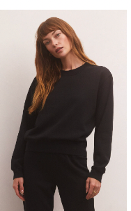 Model image of black crewneck with joggers