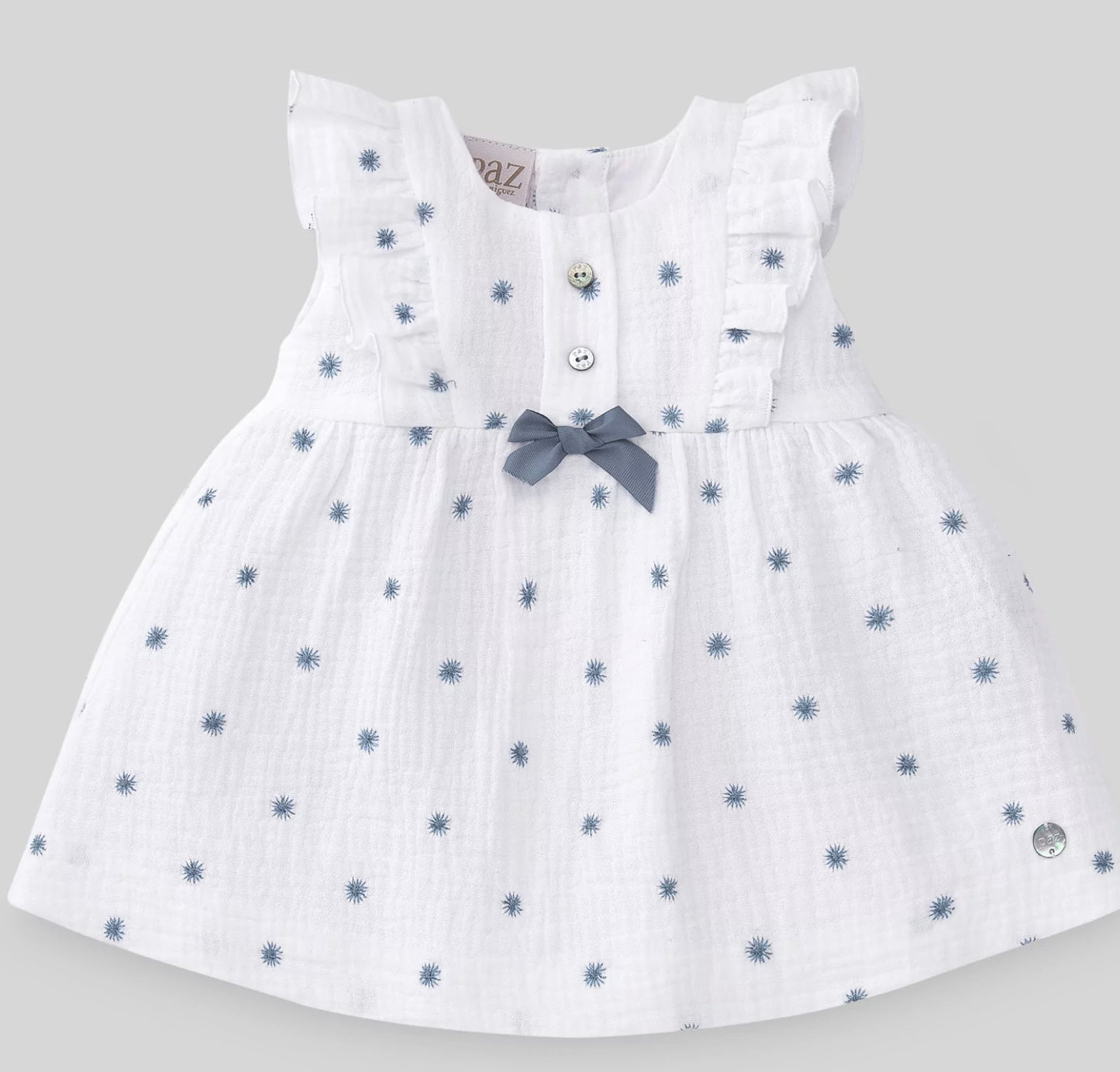 Paz Rodriguez Woven Newborn White/Blue Dress