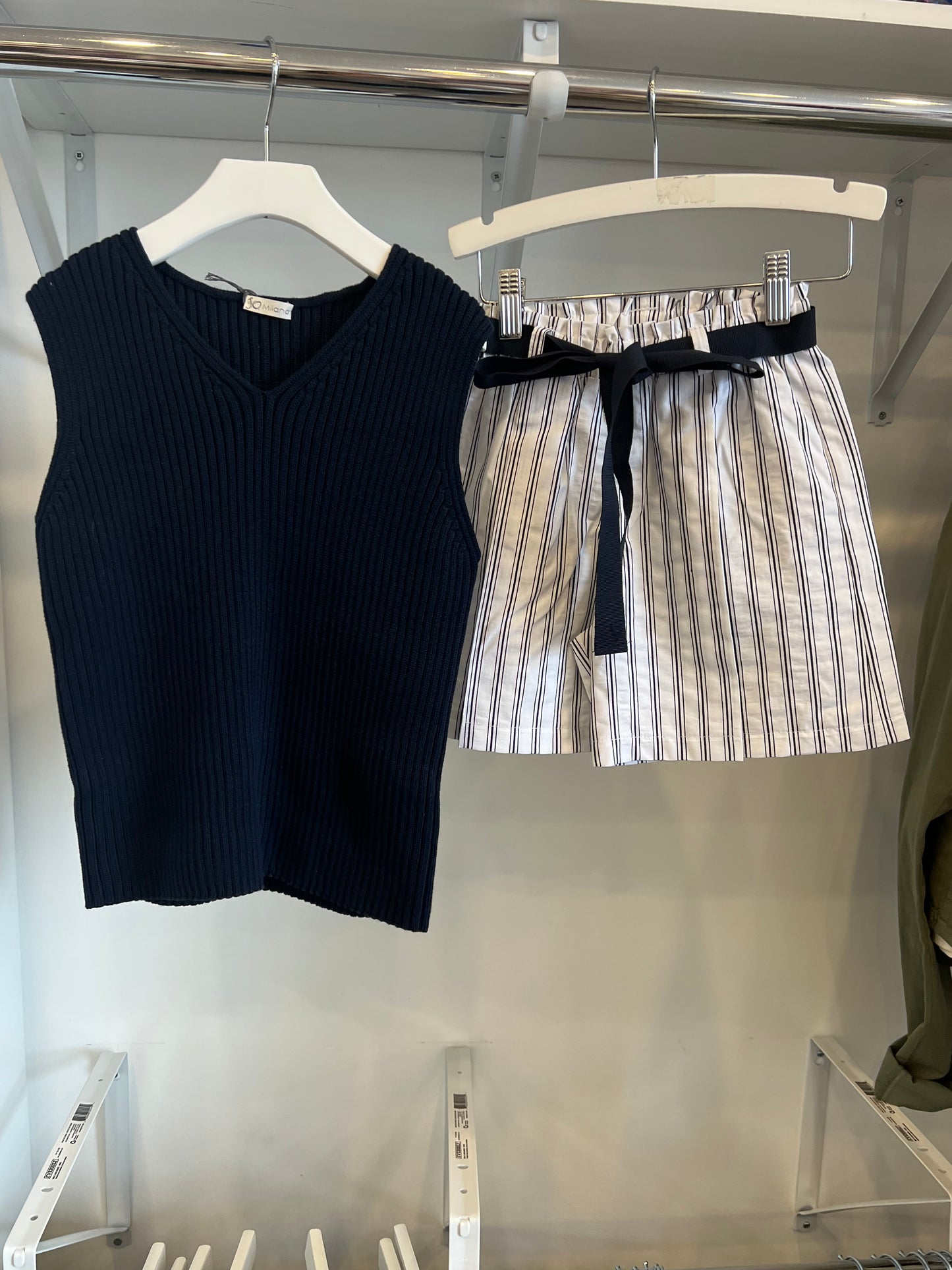 Jo Milano Navy Vest and Striped Short Set